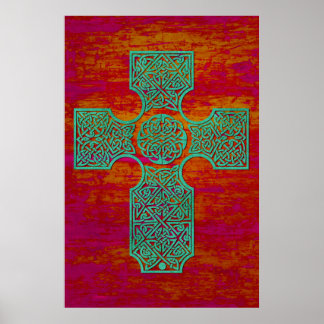 Celtic Cross: Patina on Red Poster