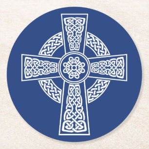 Celtic cross round paper coaster