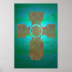 Celtic Cross: Rust on Teal Poster