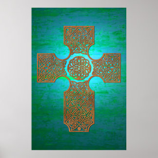 Celtic Cross: Rust on Teal Poster