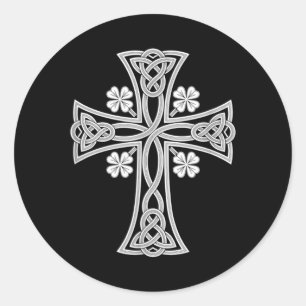 Celtic Cross Shamrocks Vintage St Patricks Day Art Classic Round Sticker