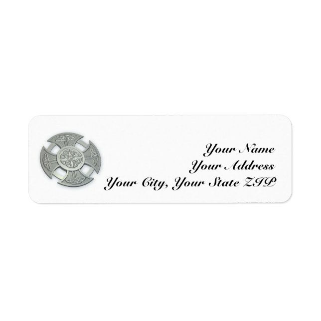 Celtic Cross Silver and White Return Address Label (Front)