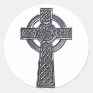 Celtic Cross - Silver Classic Round Sticker