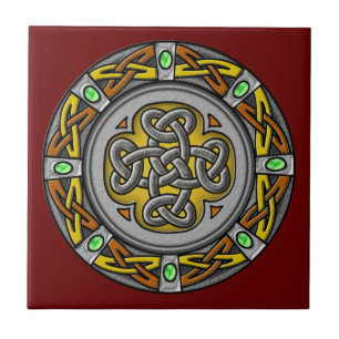 Celtic cross steel and leather tile