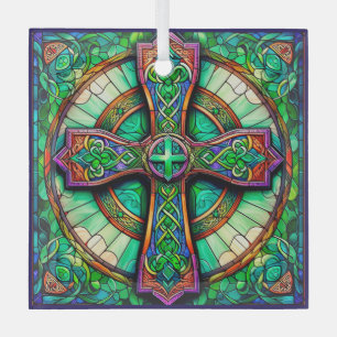 Celtic Cross Style Suncatcher Stained Glass Design Glass Ornament
