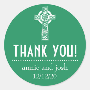 Celtic Cross Thank You Labels (Green / White)