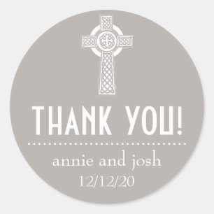 Celtic Cross Thank You Labels (Sand / White)