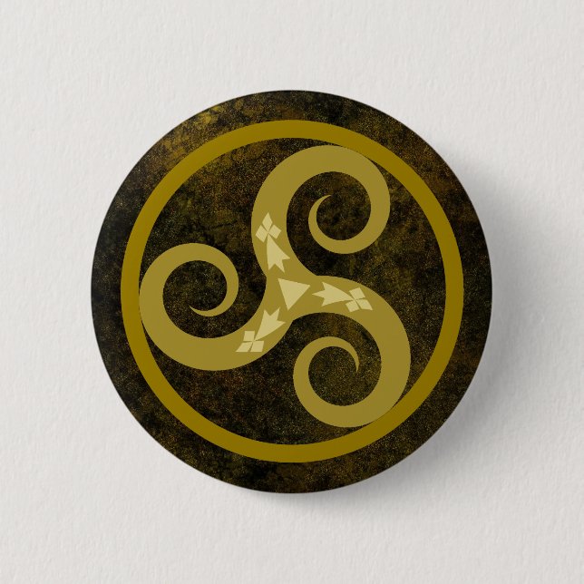 Celtic Decorative Gold Triskele Symbol 2 Inch Round Button (Front)