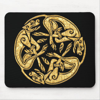 Celtic dogs gold traditional ornament digital art mouse pad