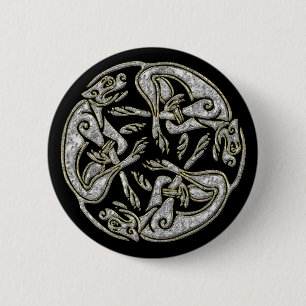 Celtic dogs  traditional ornament gold and silver 2 inch round button