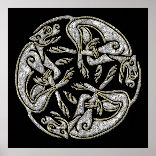 Celtic dogs traditional ornament gold and silver poster (Front)