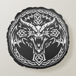 Celtic Dragon Emblem by BurnsInHell Round Pillow