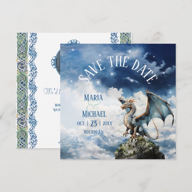 Celtic Dragon Fantasy Wedding Save the Date Card (Front/Back)