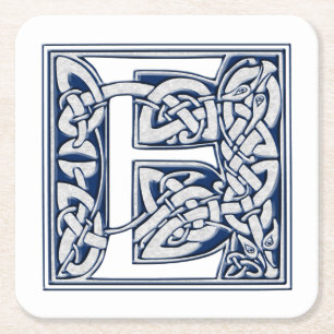 Celtic Dragon Initial E Square Paper Coaster