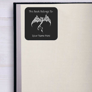 Celtic Dragon Knotwork Black White Bookplate Square Sticker
