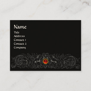 CELTIC DRAGONS MONOGRAM black and white, red ruby Business Card