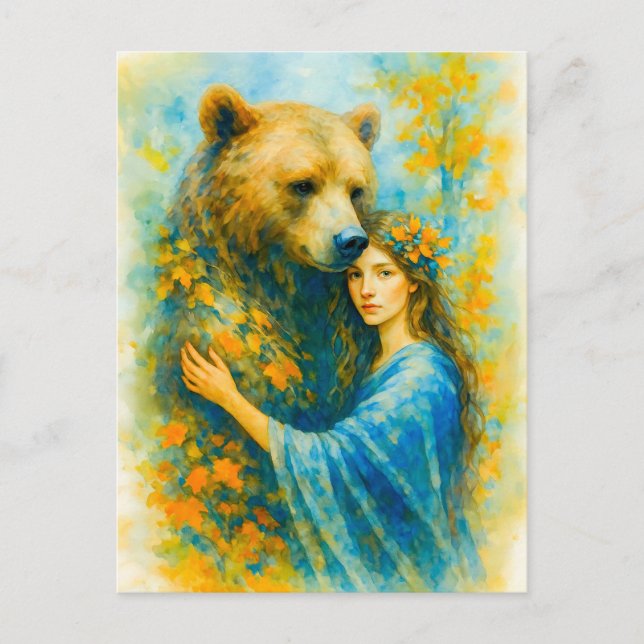 Celtic druidess with spirit bear holiday postcard (Front)