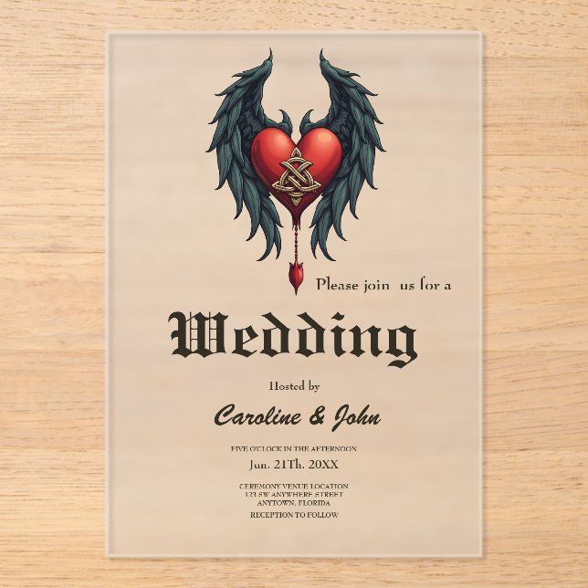 Celtic elegance with a heart and wings.  acrylic invitations (Front)