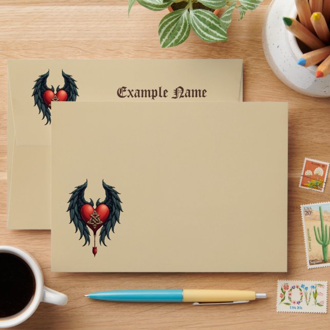 Celtic elegance with a heart and wings envelope (Desk)