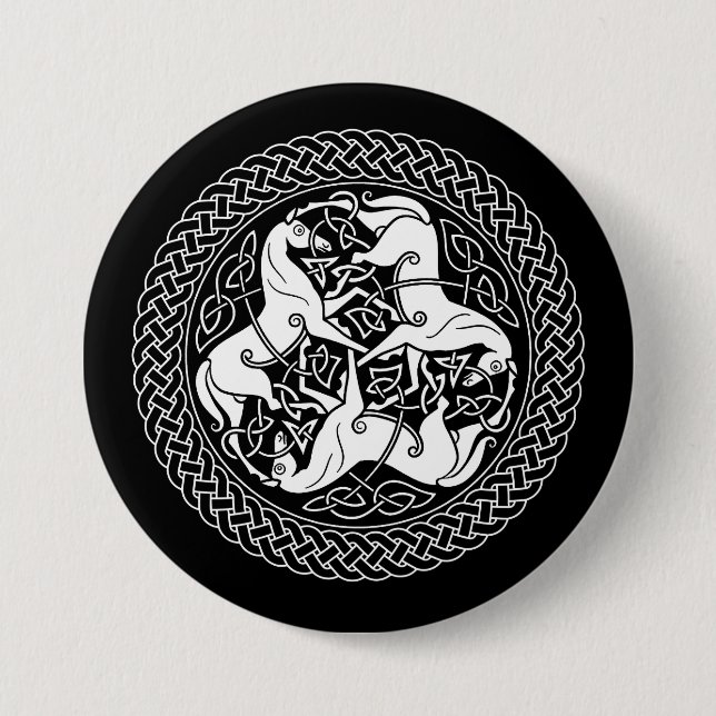 Celtic Epona Knot with Horses 3 Inch Round Button (Front)