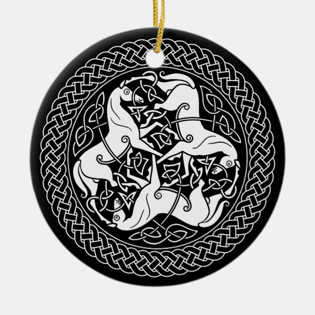Celtic Epona Knot with Horses Ceramic Ornament (Front)