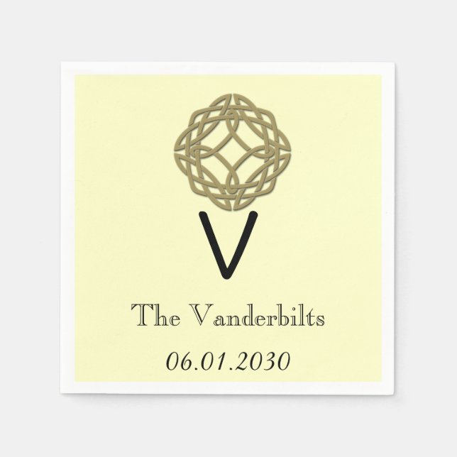 Celtic Eternity Knot Gold Ivory Monogram Wedding Napkin (Front)