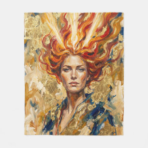 Celtic Fire Goddess Brigid Gold Leaf Fantasy Art Fleece Blanket