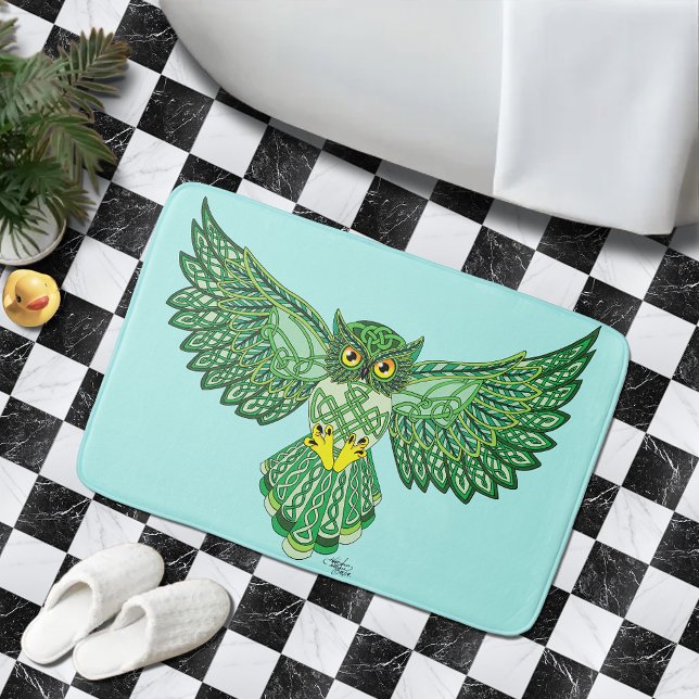 Celtic Flight Owl Green Bath Mat (Creator Uploaded)