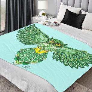 Celtic Flight Owl Green Fleece Blanket