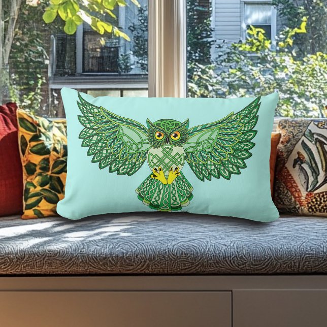 Celtic Flight Owl Green Lumbar Pillow (Creator Uploaded)