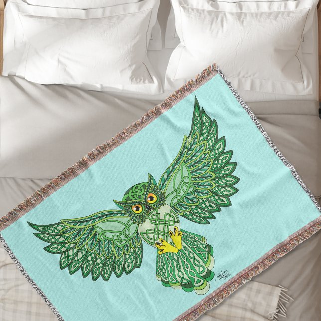 Celtic Flight Owl Green Throw Blanket (Creator Uploaded)