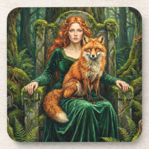 Celtic Forest Queen Red Fox Witch Fantasy Art ( Coaster