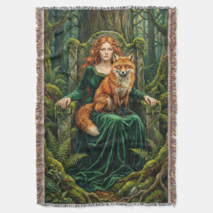 Celtic Forest Queen Red Fox Witch Fantasy Art ( Throw Blanket
