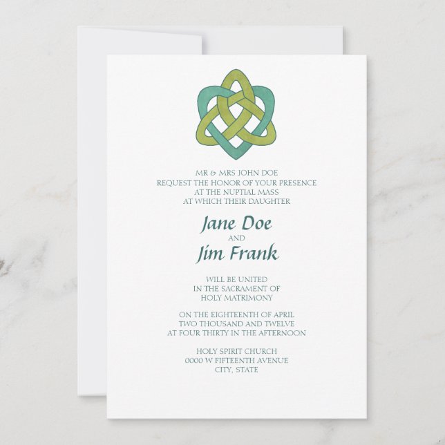 Celtic Formal Catholic Wedding Invitation (Front)