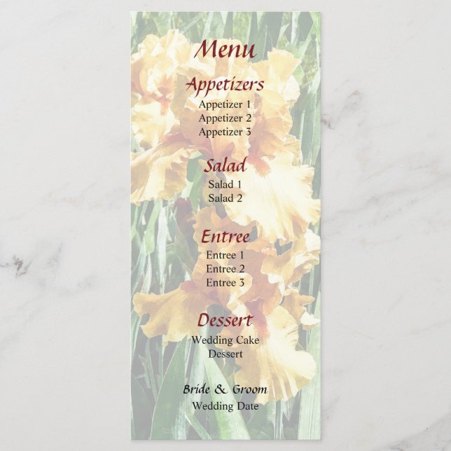 Celtic Glory Irises Wedding Menu (Front)
