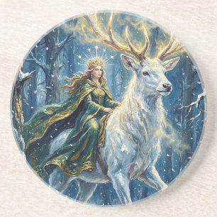 Celtic Goddess & Glowing White Stag Coaster
