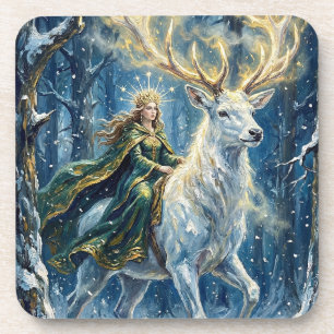 Celtic Goddess & Glowing White Stag Coaster