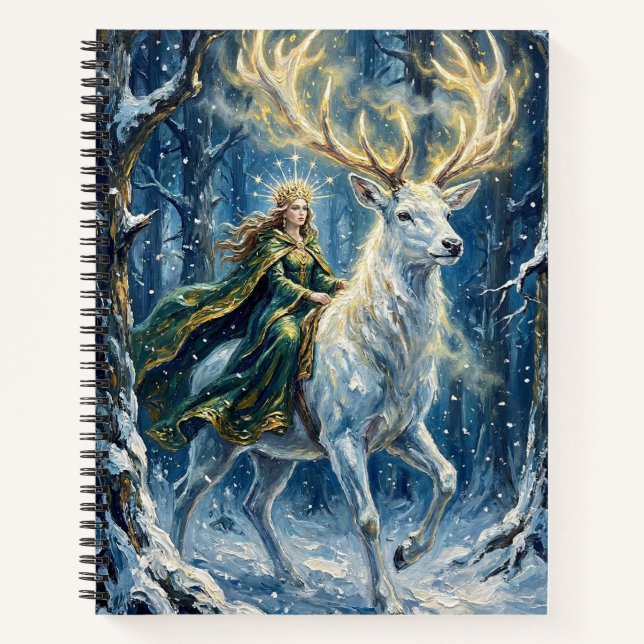 Celtic Goddess & Glowing White Stag Notebook (Front)