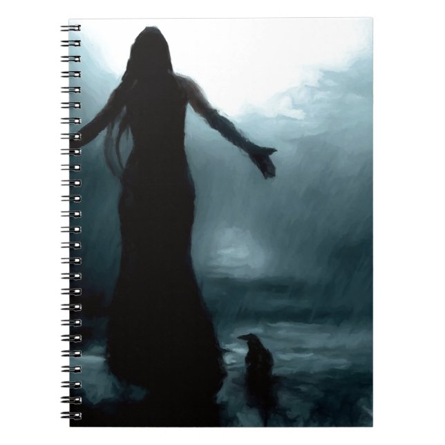 celtic goddess morrigan crow raven rain water notebook (Front)