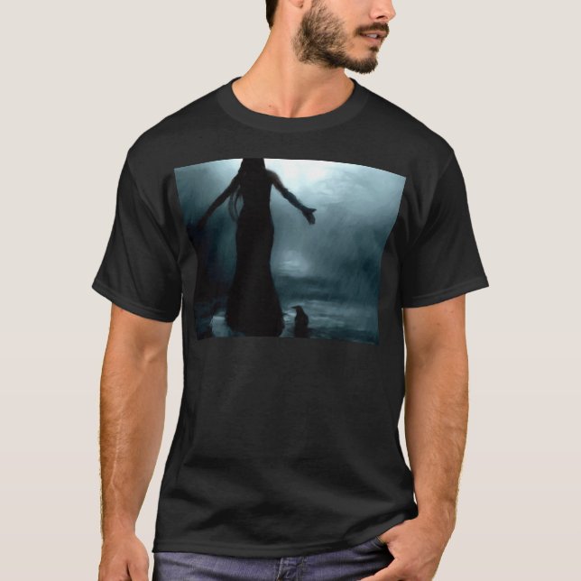 celtic goddess morrigan crow raven rain water T-Shirt (Front)