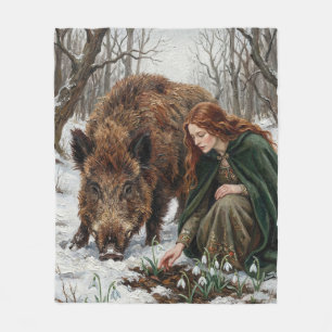Celtic Goddess & Wild Boar Fleece Blanket