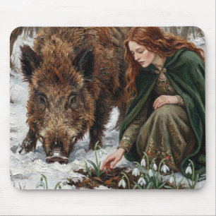 Celtic Goddess & Wild Boar Mouse Pad