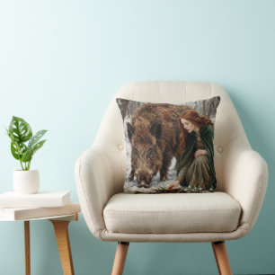 Celtic Goddess & Wild Boar Throw Pillow