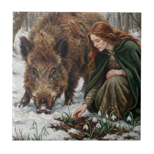 Celtic Goddess & Wild Boar Tile