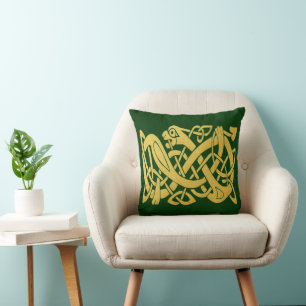 Celtic Gold Snake on Dark Green Throw Pillow (S)