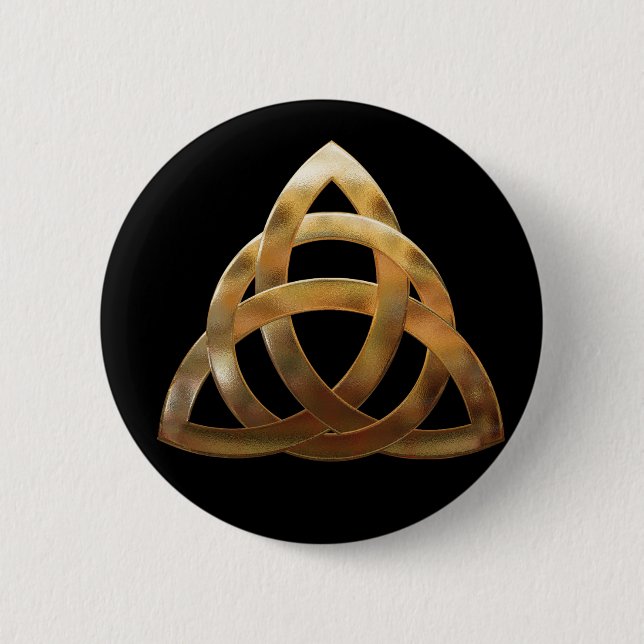 Celtic Gold Trinity Knot 2 Inch Round Button (Front)