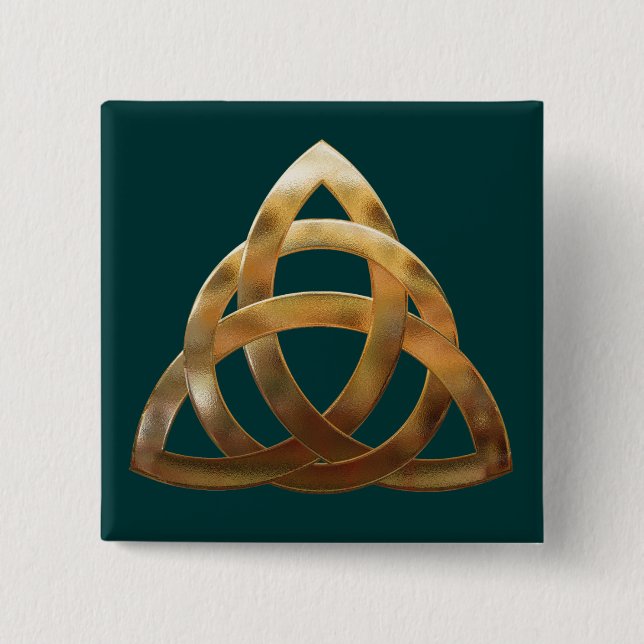 Celtic Gold Trinity Knot 2 Inch Square Button (Front)