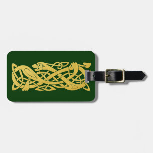 Celtic Golden Snake on Dark Green Baggage Tag