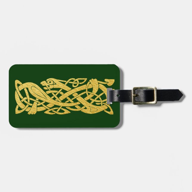 Celtic Golden Snake on Dark Green Baggage Tag (Front Horizontal)