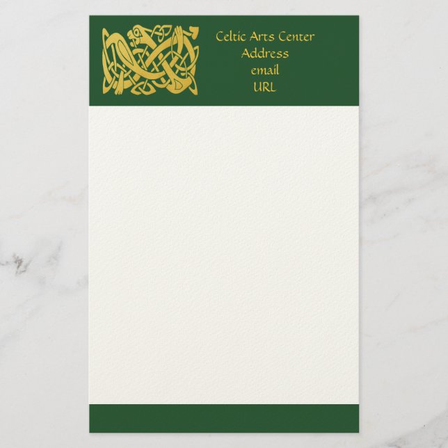 Celtic Golden Snake on Dark Green Writing Paper (Front)